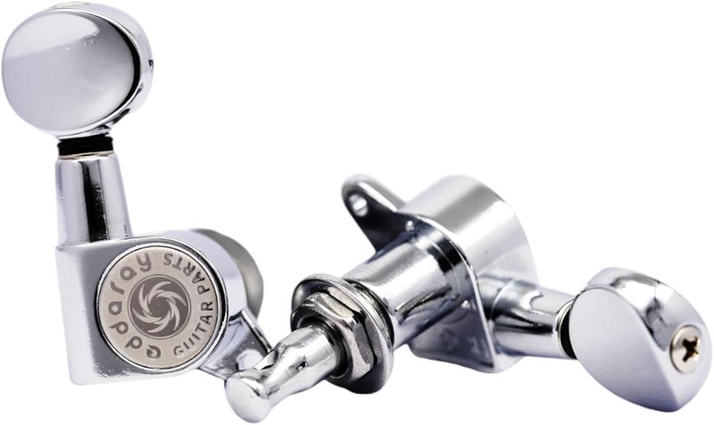 Eddaray Store 6 Inline Vintage Guitar Machine Heads - 1:15 Gear Ratio Sealed Tuning Key Pegs Tuners with Oval Shaped Button Replacement(E-1006, Chrome) - Image 3